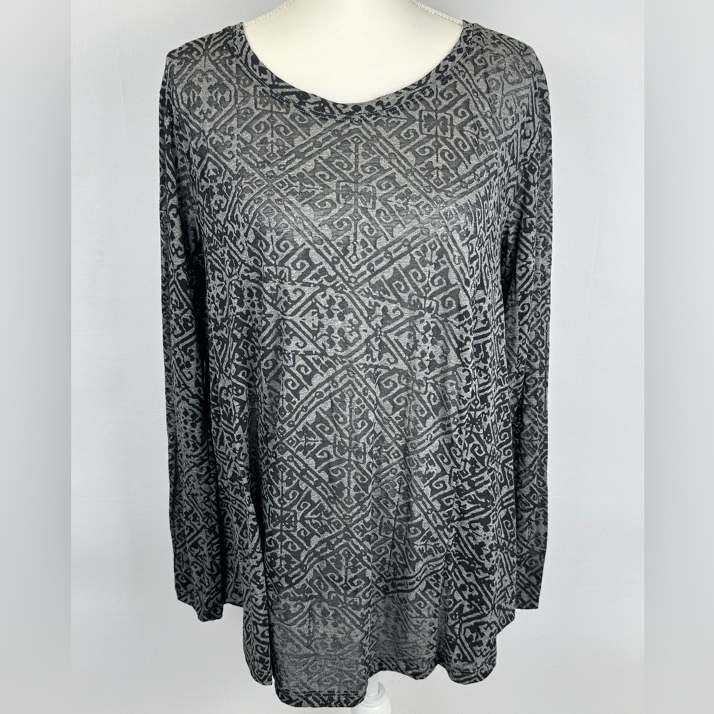 Peruvian Connection Tunic Lightweight Jersey Long Sleeves Tribal Print XS Small